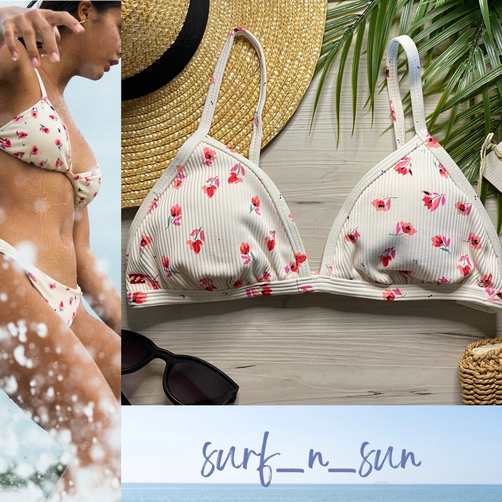 Billabong ❤️ Kiss the Day Floral Ribbed Banded Triangle Bikini Top